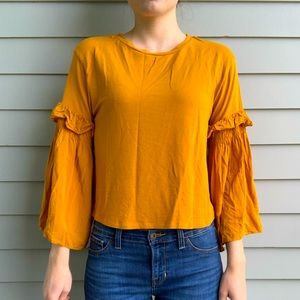 Mango Wide LongSleeve Top Mustard Yellowish Orange